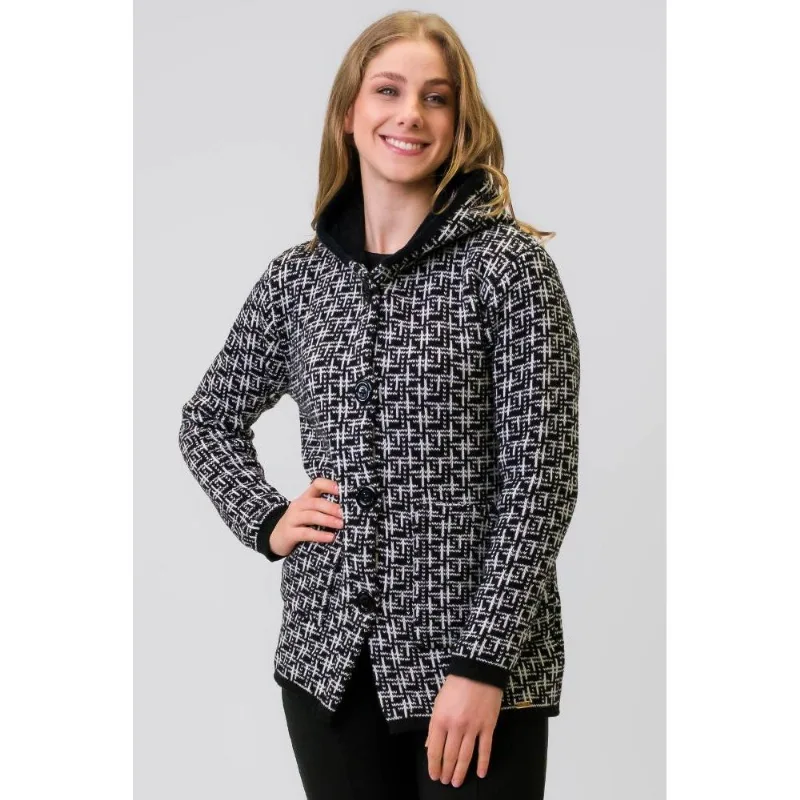 Casaco feminino de malha com botões e capuz 31506
