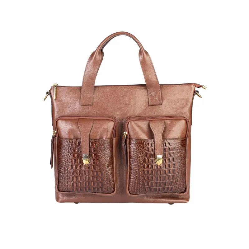 Bolsa para notebook de couro croco Jaque Whisky