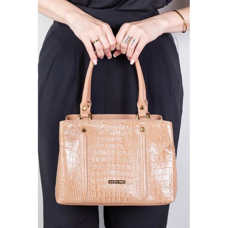Bolsa de couro croco pequena Melina Bege