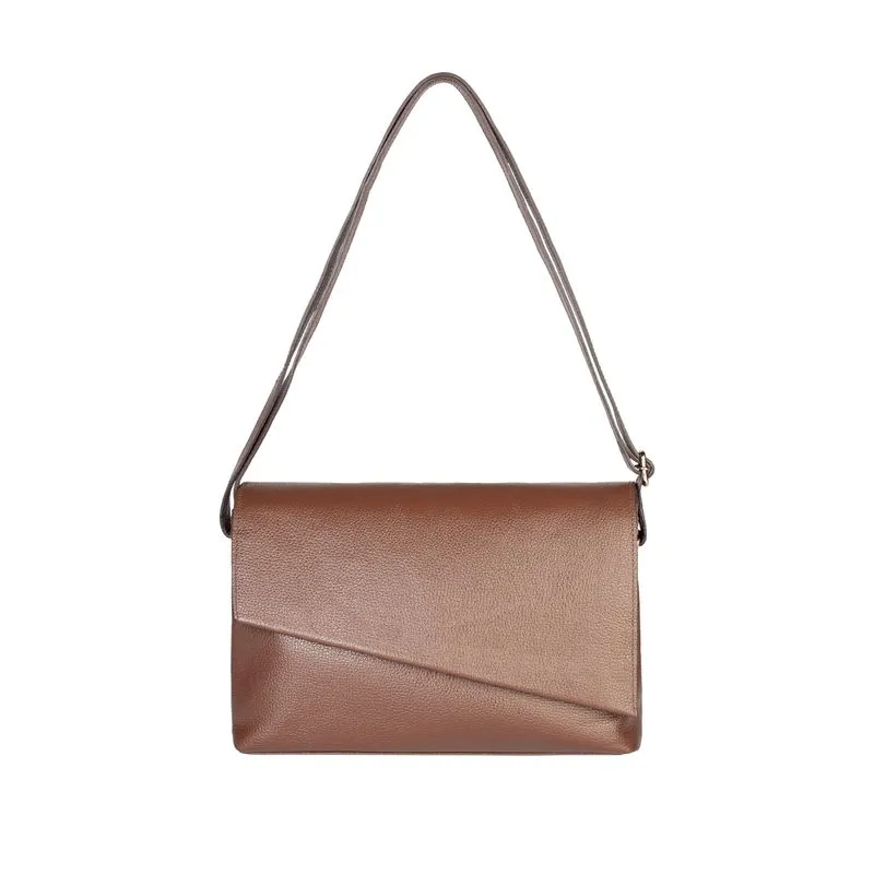 Bolsa tiracolo de couro liso com tampa Rose Whisky