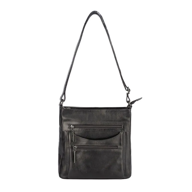 Bolsa tiracolo em couro liso grafite Thais Preto