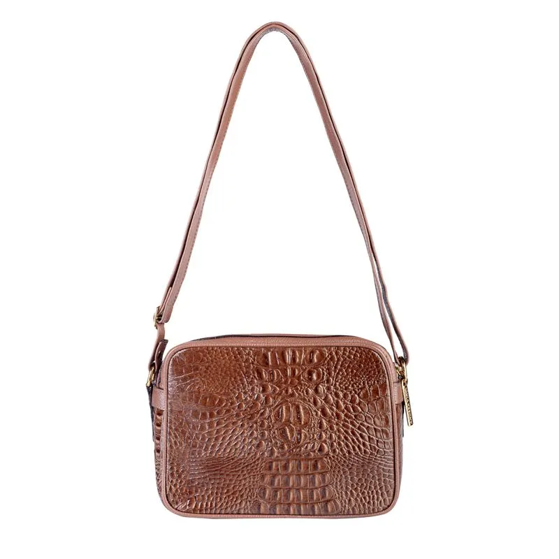 Bolsa quadrada pequena de couro croco Diana Whisky