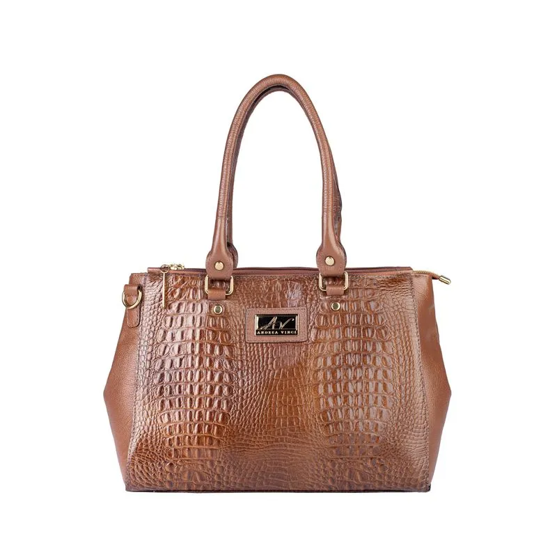 Bolsa de couro croco grande com divisórias Toffee Whisky