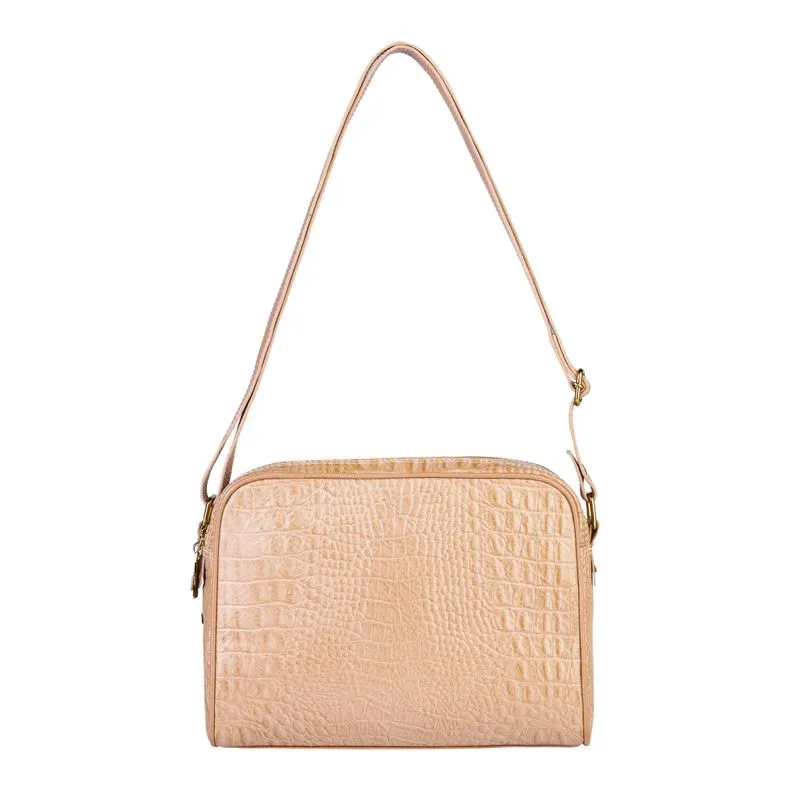 Bolsa quadrada de couro croco Daiana Bege