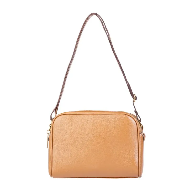 Bolsa quadrada de couro liso Daiana Caramelo