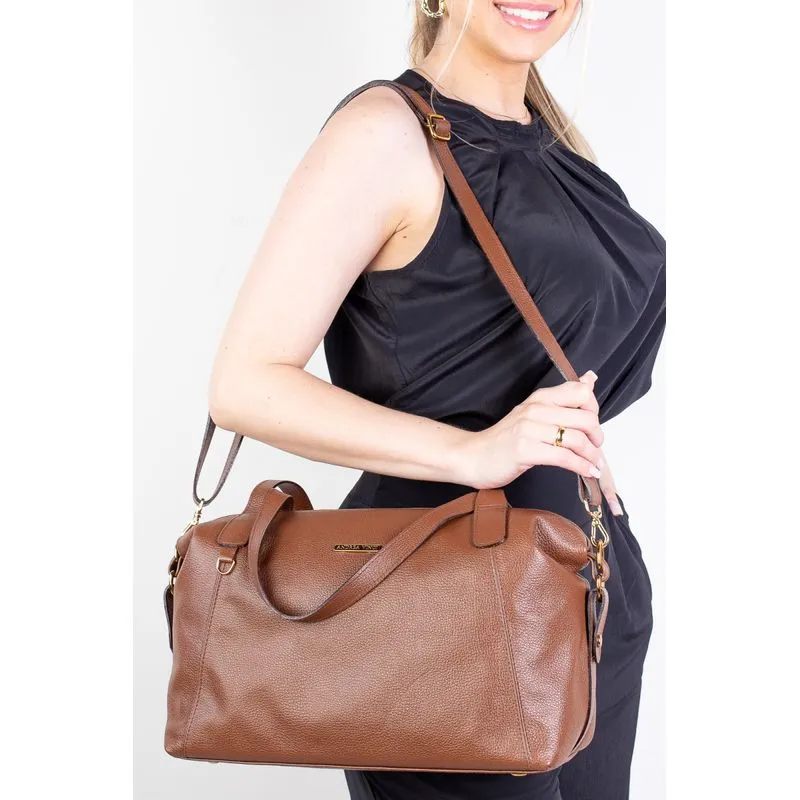 Bolsa de couro liso grande Aurora Whisky
