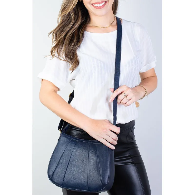 Bolsa transversal em couro liso Greice Azul