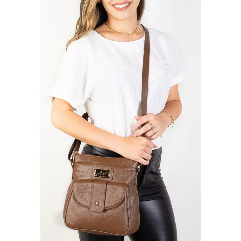 Bolsa tiracolo de couro liso Elis Whisky
