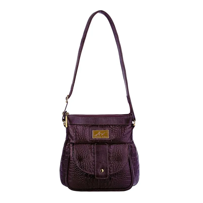 Bolsa tiracolo de couro croco Elis Marsala