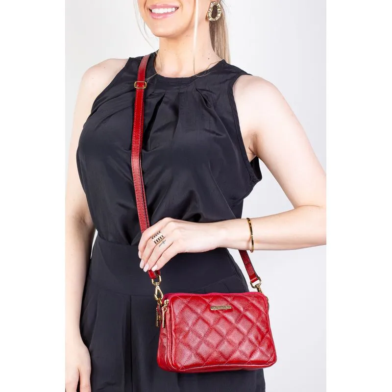 Bolsa pequena de couro matelassê Beatriz Vermelho