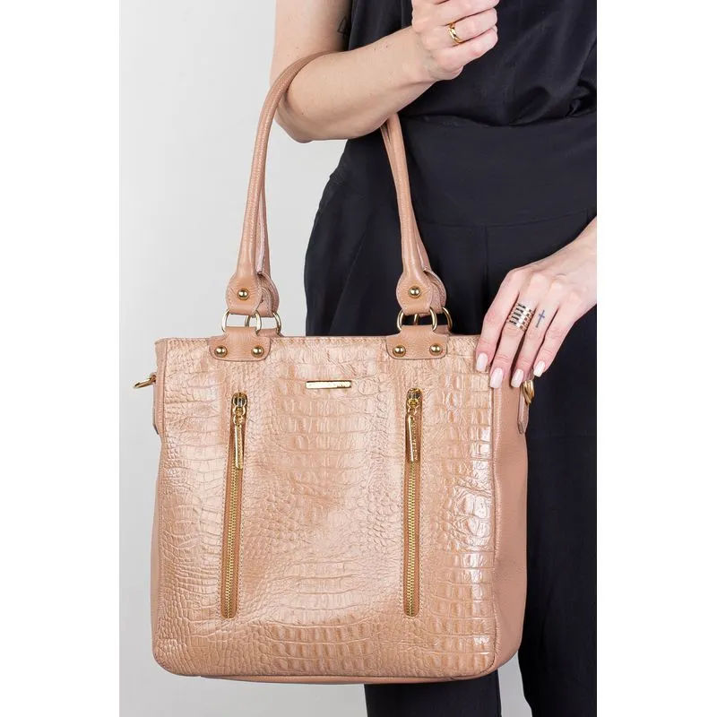 Bolsa de ombro em couro croco Lizandra Bege