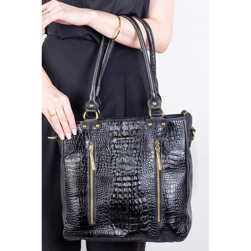 Bolsa de ombro em couro croco Lizandra Preto