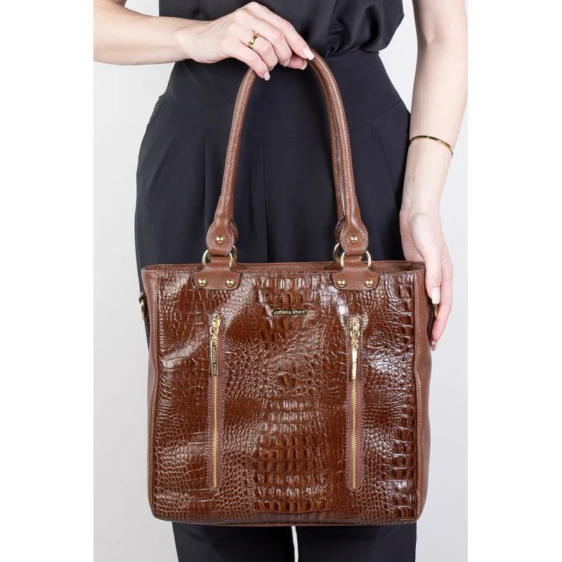 Bolsa de ombro em couro croco Lizandra Whisky