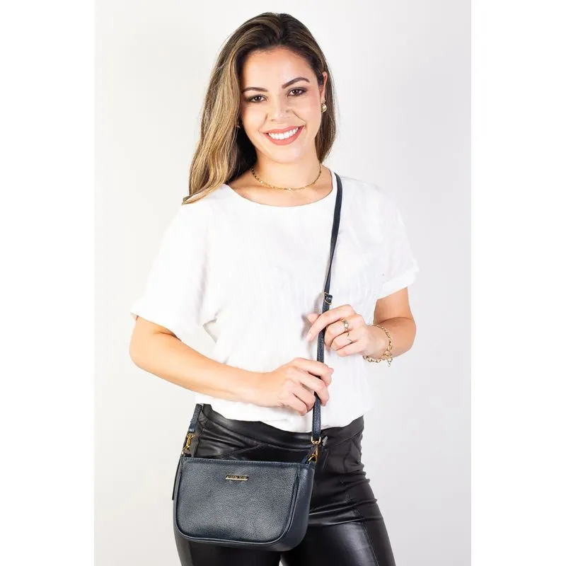 Bolsa tiracolo pequena de couro liso Iria Azul