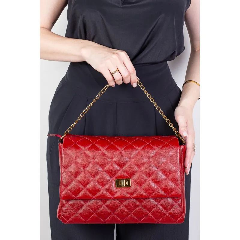 Bolsa grande de couro matelassê Giorgia Vermelho