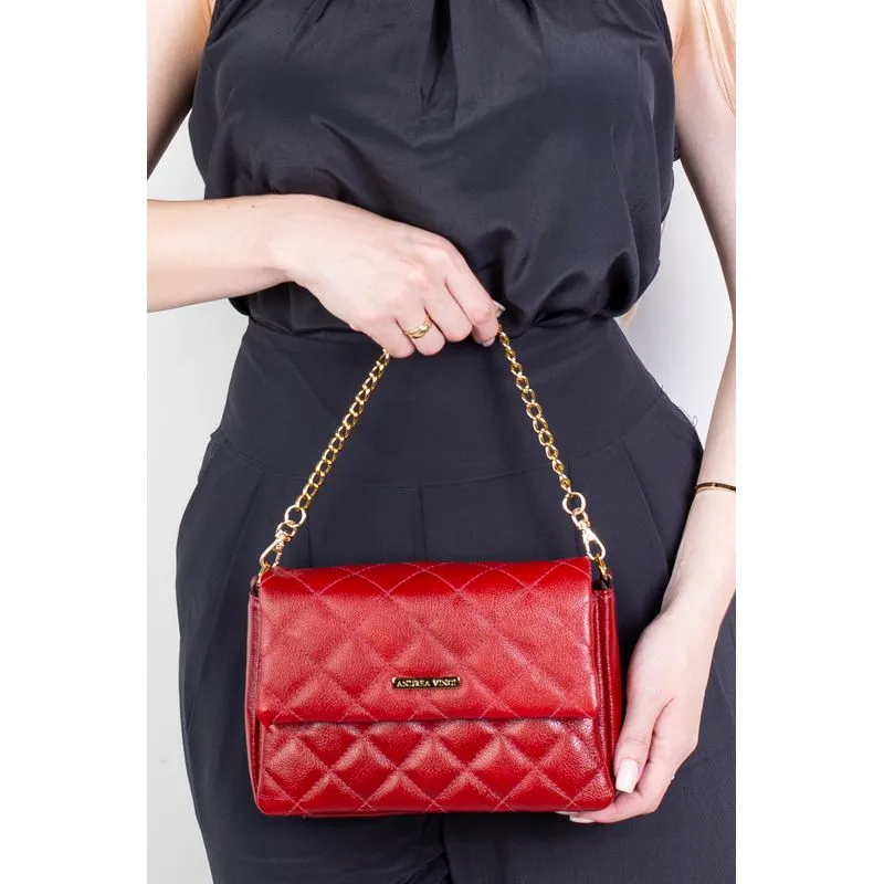 Bolsa de couro com corrente matelassê Giulia Vermelho