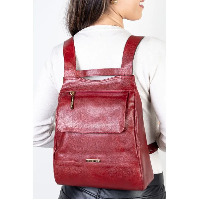 Mochila pequena antifurto couro liso Susan Vermelho