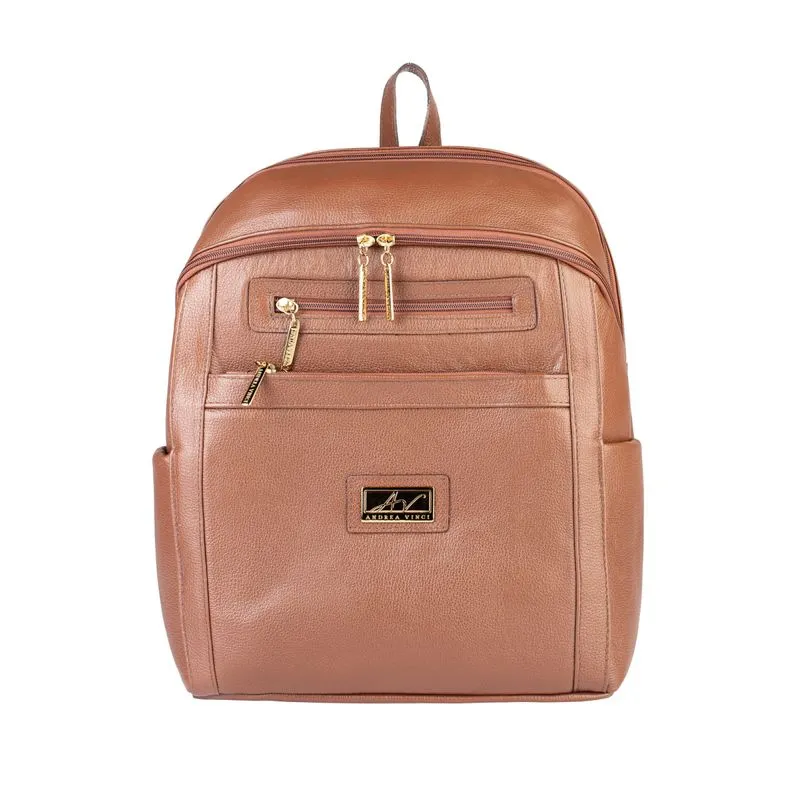 Mochila grande de couro liso Marcela Whisky