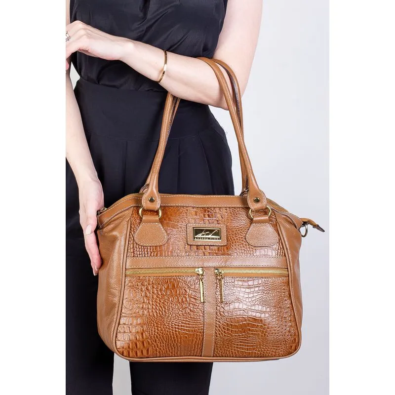Bolsa de couro croco Luana Caramelo