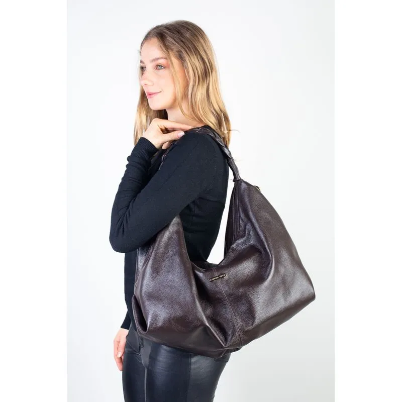 Bolsa saco grande de couro liso Cassia Café