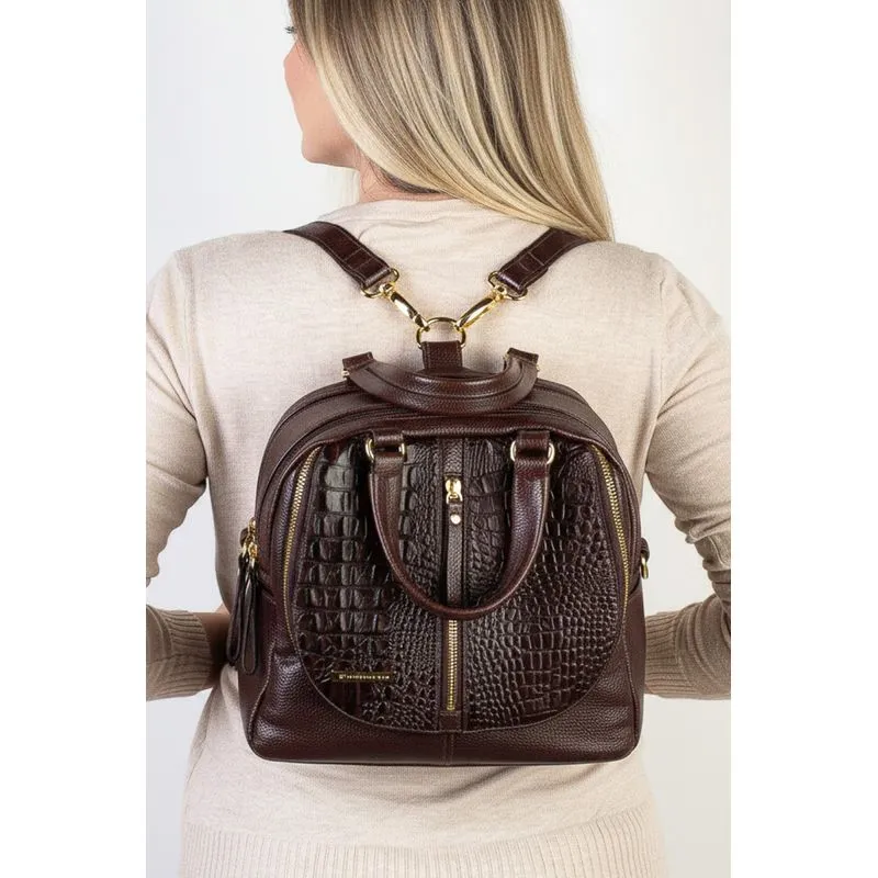Bolsa mochila de couro croco 3 em 1 Marina Café