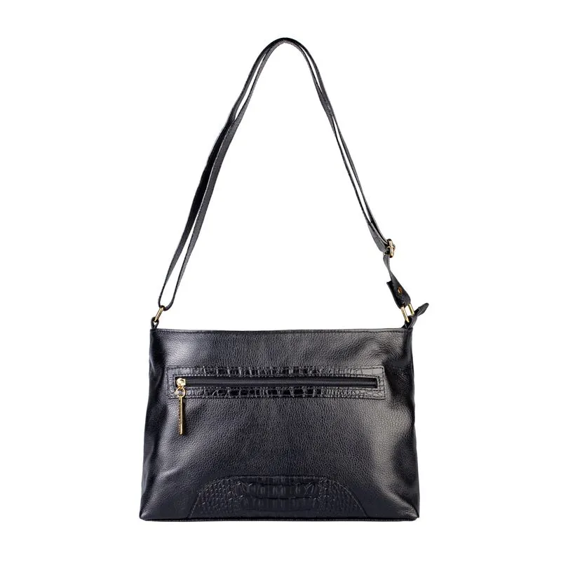 Bolsa transversal de couro liso Antonela Preto