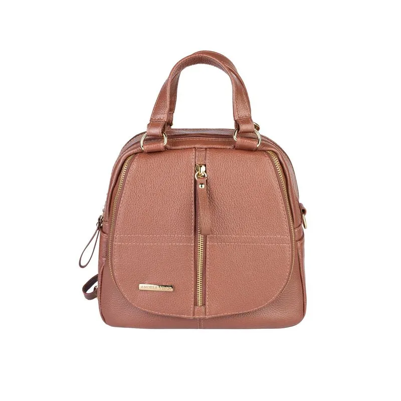 Bolsa mochila de couro liso 3 em 1 Marina Whisky