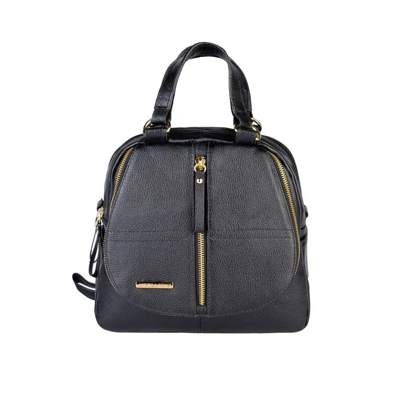 Bolsa mochila de couro liso 3 em 1 Marina Preta