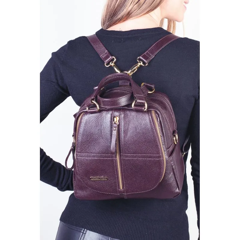 Bolsa mochila de couro liso 3 em 1 Marina Marsala