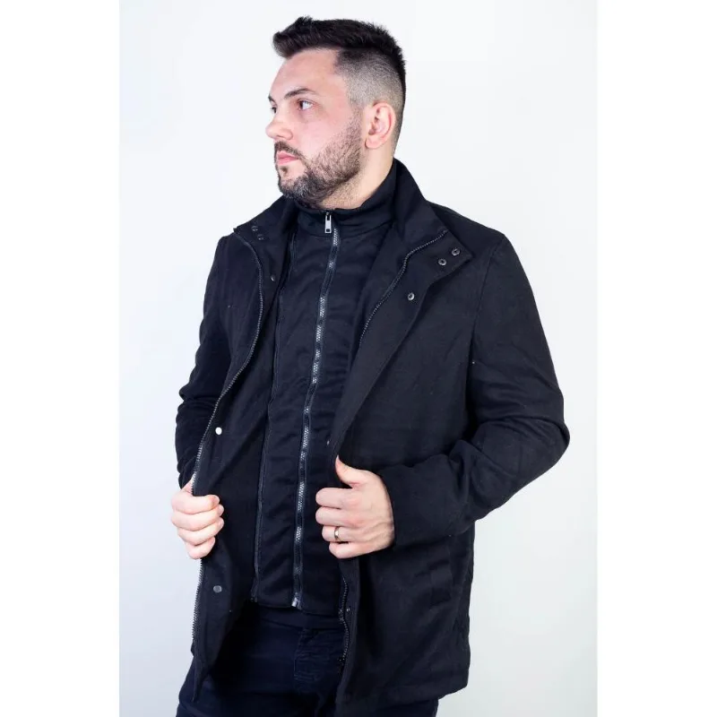 Casaco masculino lã sintética com pelo gola removível 94198