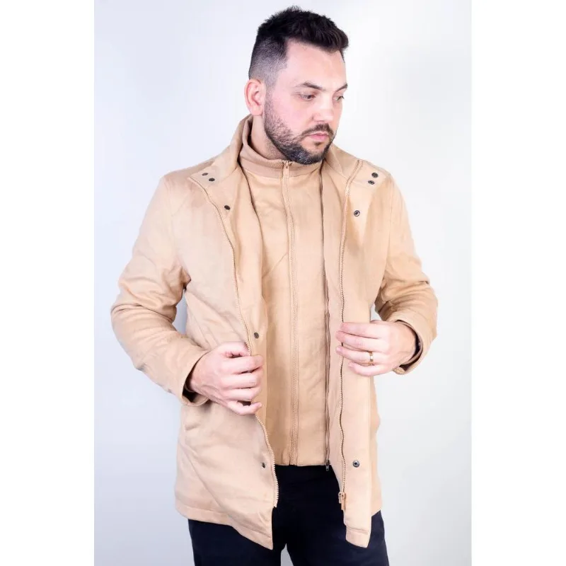 Casaco masculino lã sintética com pelo gola removível 94198