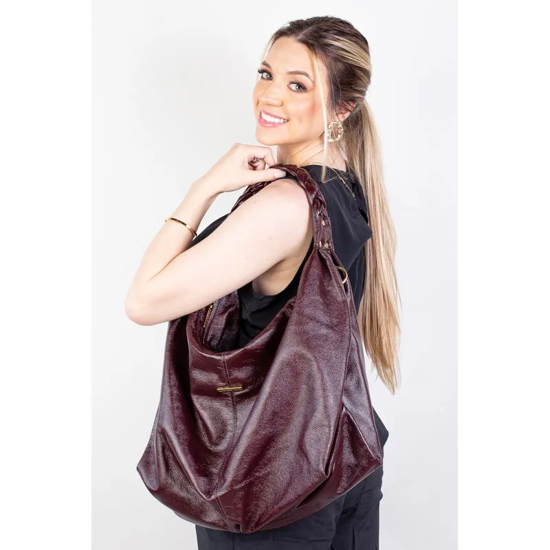 Bolsa saco grande de couro liso Cassia Marsala
