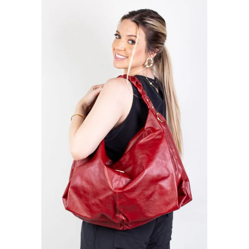 Bolsa saco grande de couro liso Cassia Vermelha