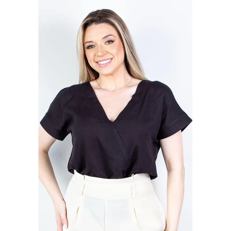 Blusa feminina manga curta viscose gola v 63572 M / Preto