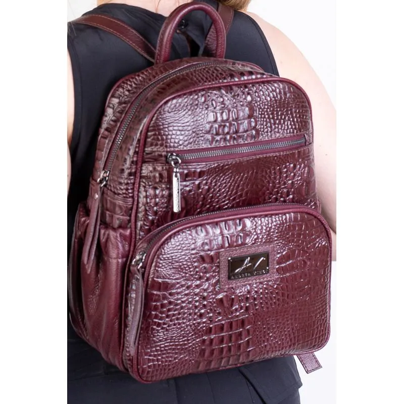 Mochila pequena de couro croco grafite Zoey Marsala