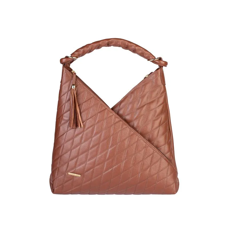 Bolsa de ombro em couro matelassê Carmen Whisky