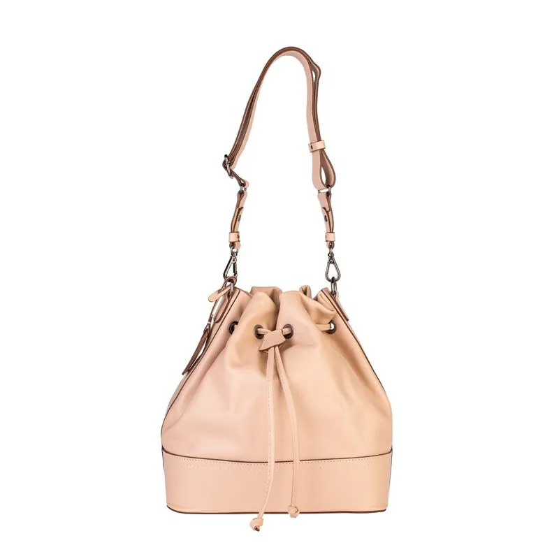 Bolsa saco em couro liso Naiara Bege