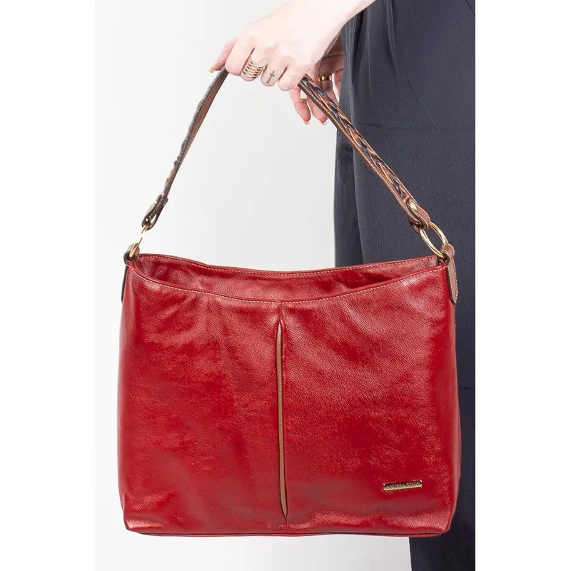 Bolsa de ombro em couro liso Flávia Vermelho/Whisky