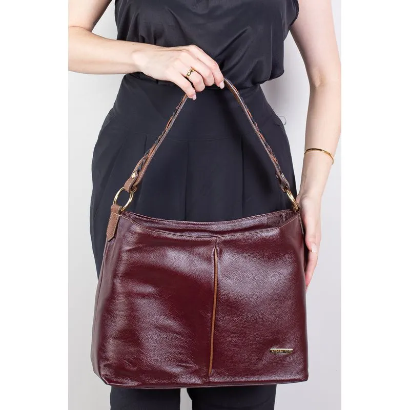 Bolsa de ombro em couro liso Flávia Marsala/Whisky