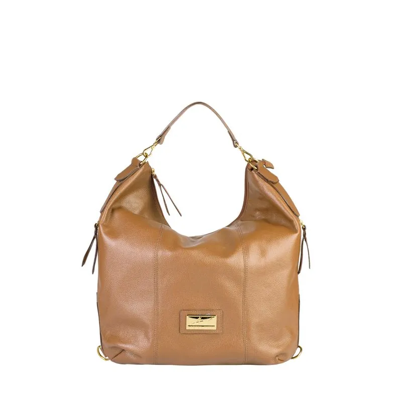Bolsa mochila saco em couro liso Charlote Caramelo