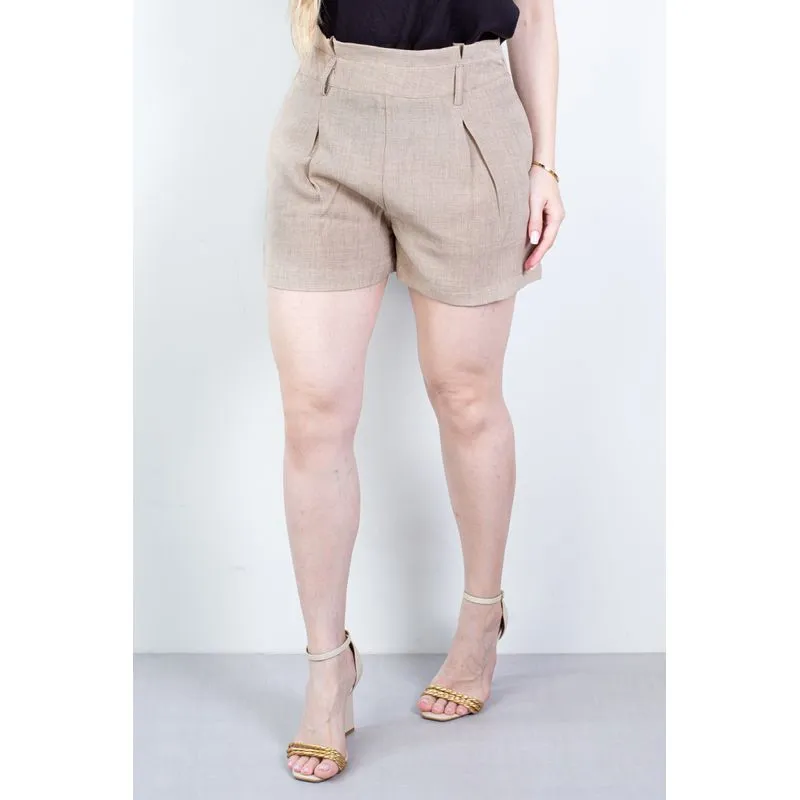 Short feminino alfaiataria com zíper 60010 M / Amêndoa