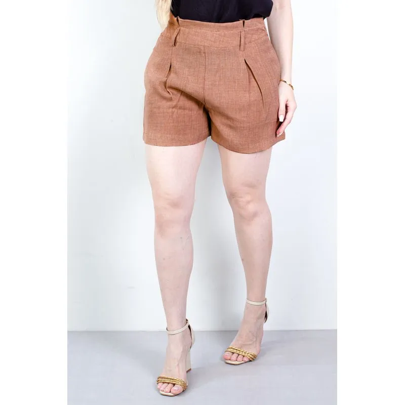 Short feminino alfaiataria com zíper 60010 P / Marrom