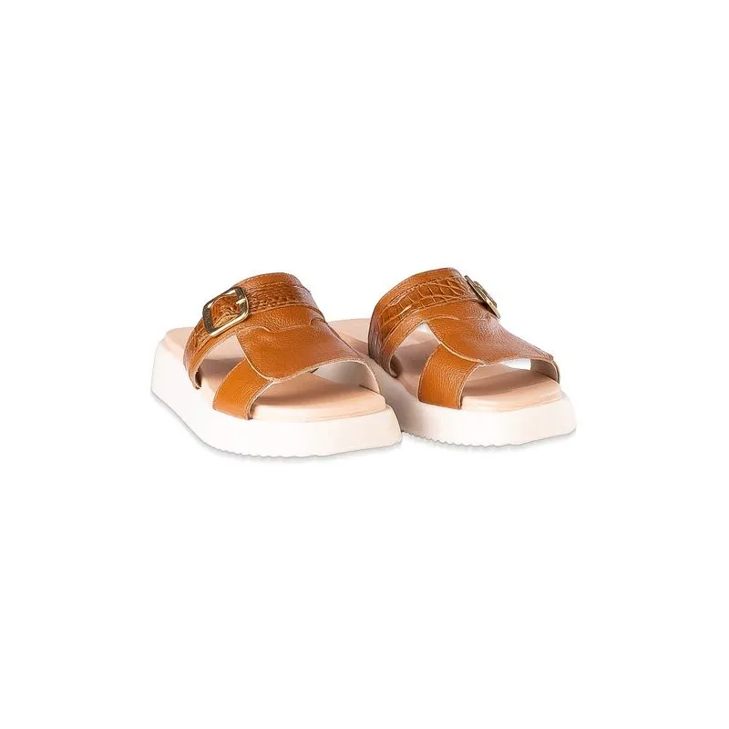 Papete de couro feminina detalhe de fivela Sienna 39 / Caramelo