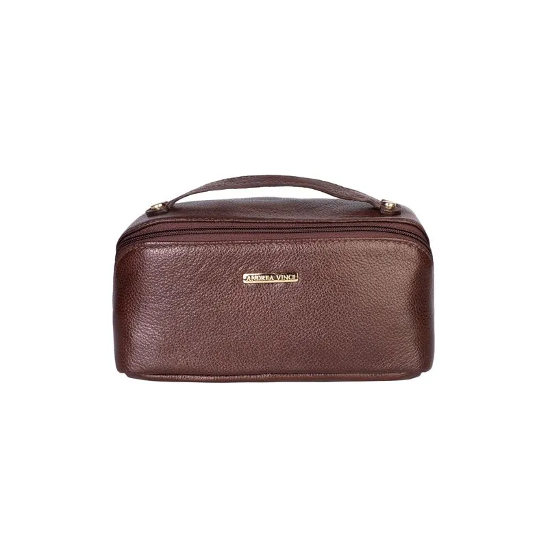 Necessaire de couro liso Athena 11x25x12,5cm Café