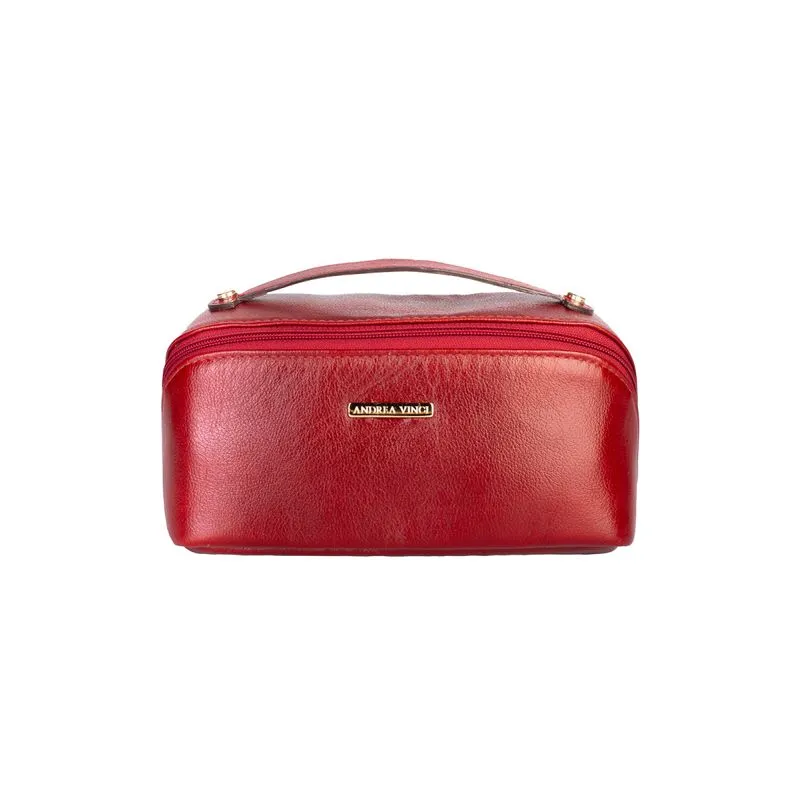 Necessaire de couro liso Athena 11x25x12,5cm Vermelho