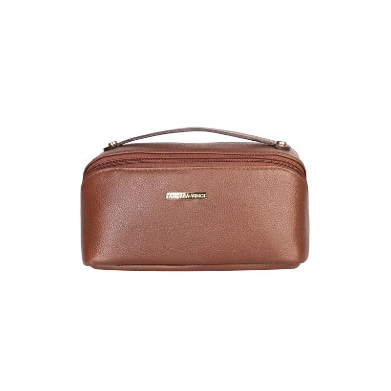 Necessaire de couro liso Athena 11x25x12,5cm Whisky