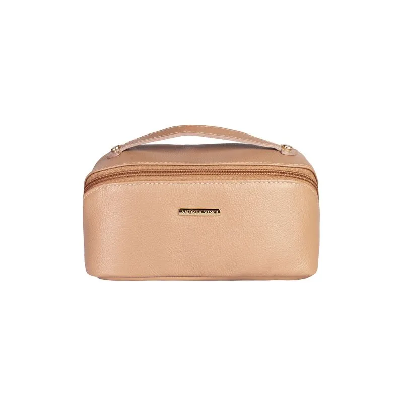 Necessaire de couro liso Athena 11x25x12,5cm Bege