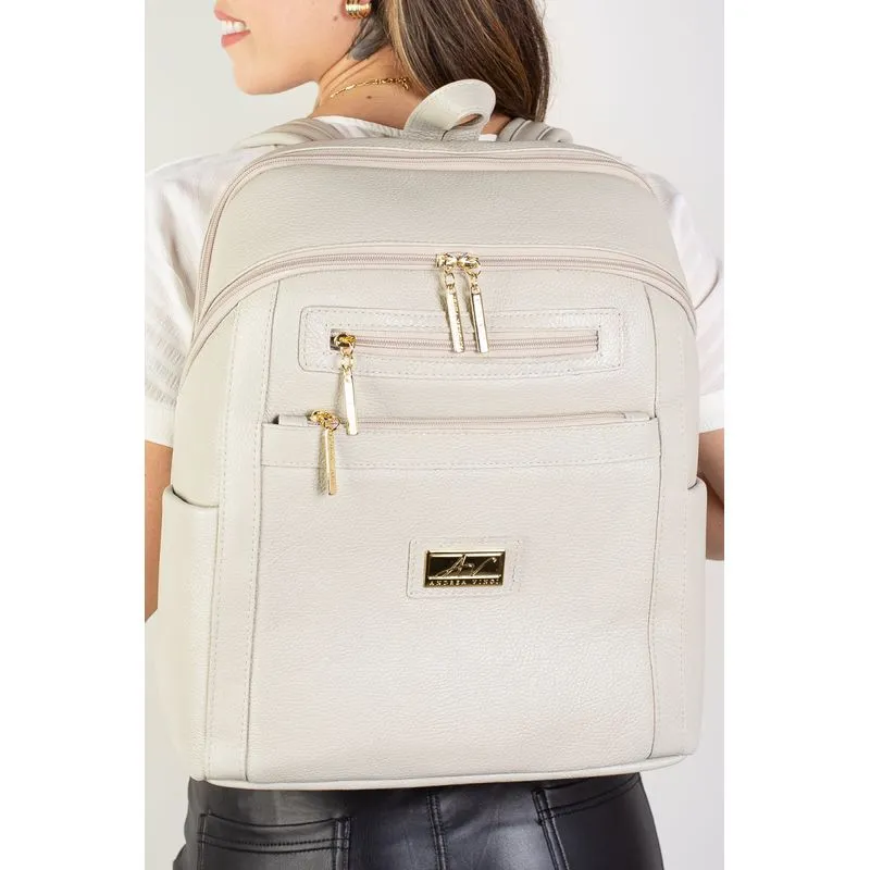 Mochila grande de couro liso Marcela Marfim