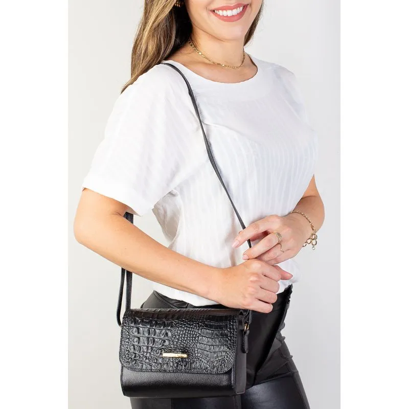 Mini bolsa transversal de couro croco Josi Preto