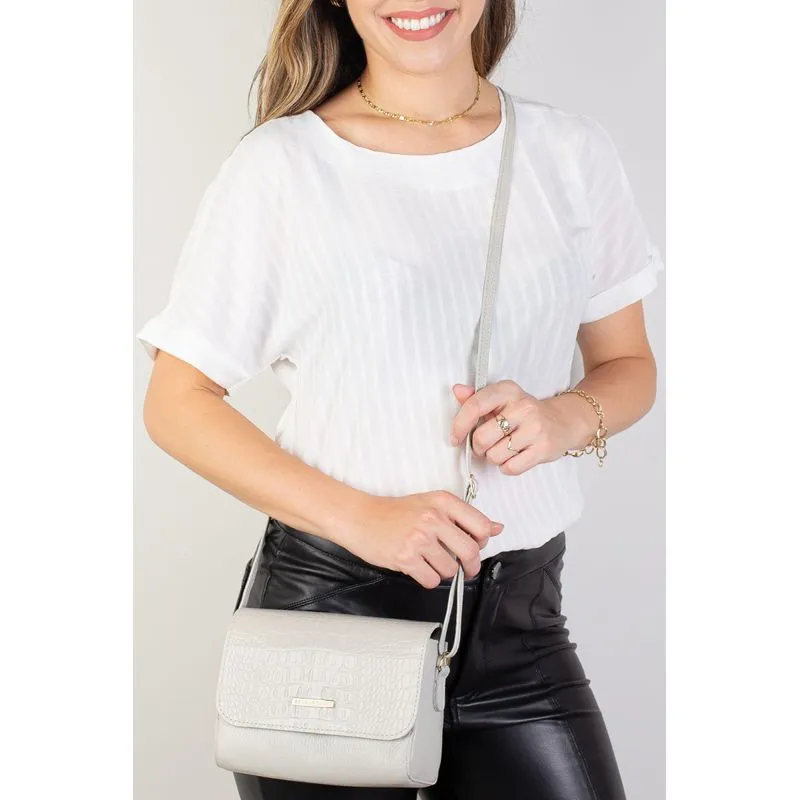 Mini bolsa transversal de couro croco Josi Marfim
